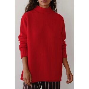 DONNI The Cotton Cashmere Roll Neck Sweater in Tomato Red XS